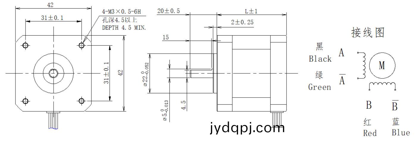 42系列0.9°两相开环步进电机结构图