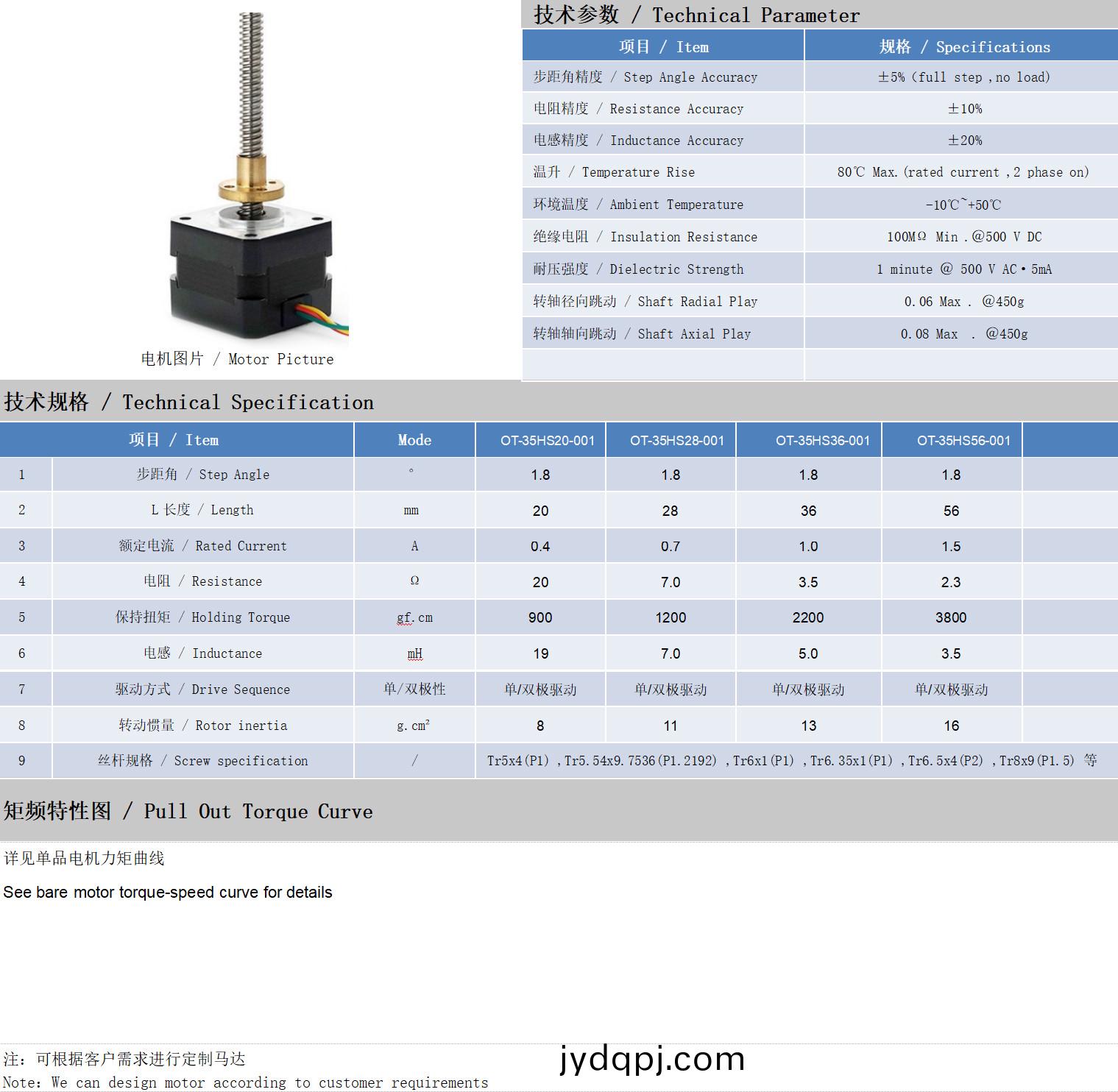 35系列丝杆电机技术参数